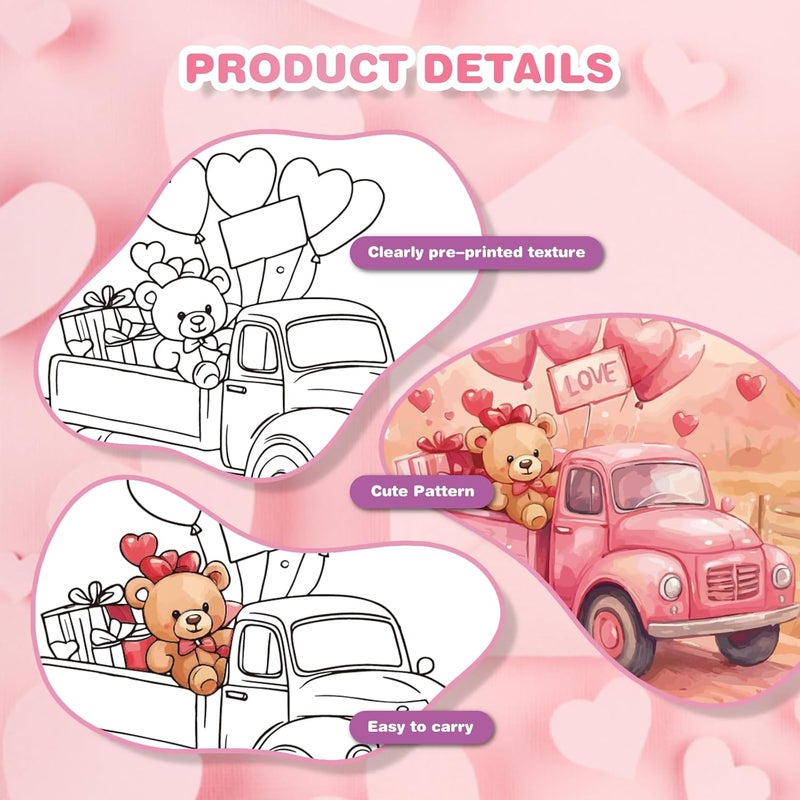 Zynlio Valentine's Day 12Pcs Pre Drawn Stretched Canvas Coloring Pre Drawn Canvas to Paint for Adults Kids Party Favor DIY Art Supplies(Valentine's Day,5 x 7 Inch) - Image 3